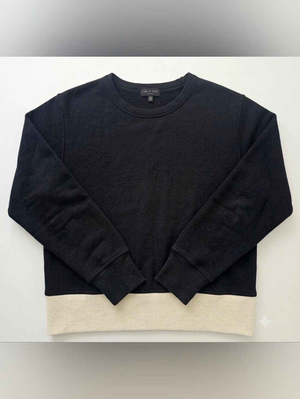 rag & bone Unisex Streetstyle Cotton Sweatshirt Black, Cream Hem Men's XS